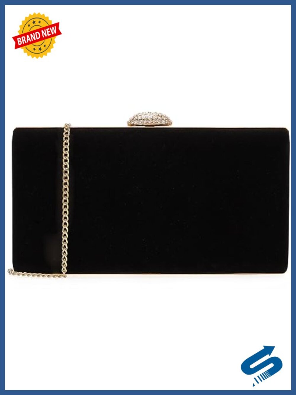Dexmay Large Velvet Rhinestone Evening Clutch with Crystal Clasp